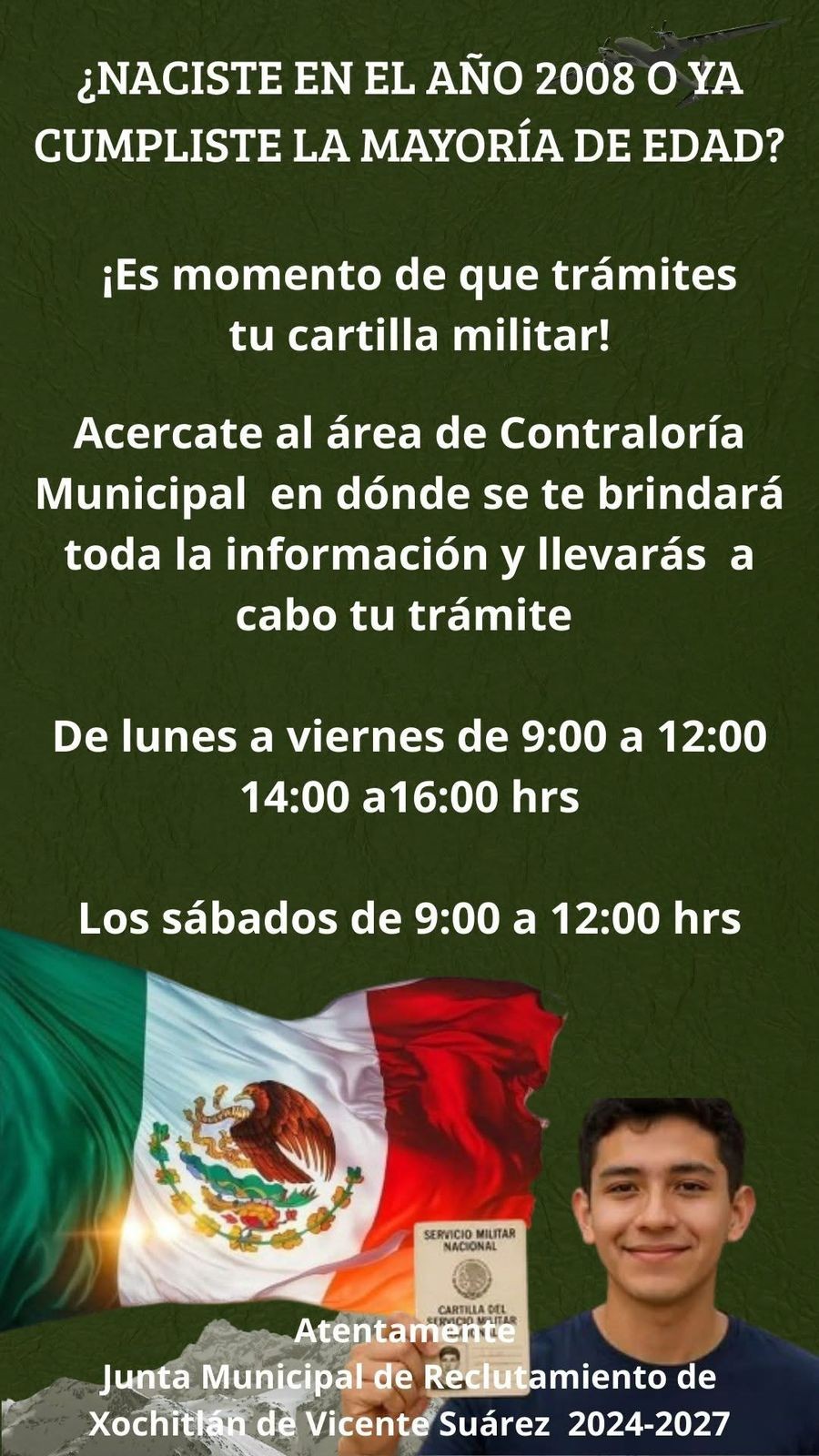 Atención jóvenes que pertenecen a la actual clase 2008 y remisos, es hora de tramitar su cartilla militar!🇲🇽